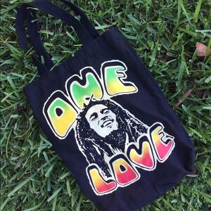 Bob Marley One Love print cotton tote bag